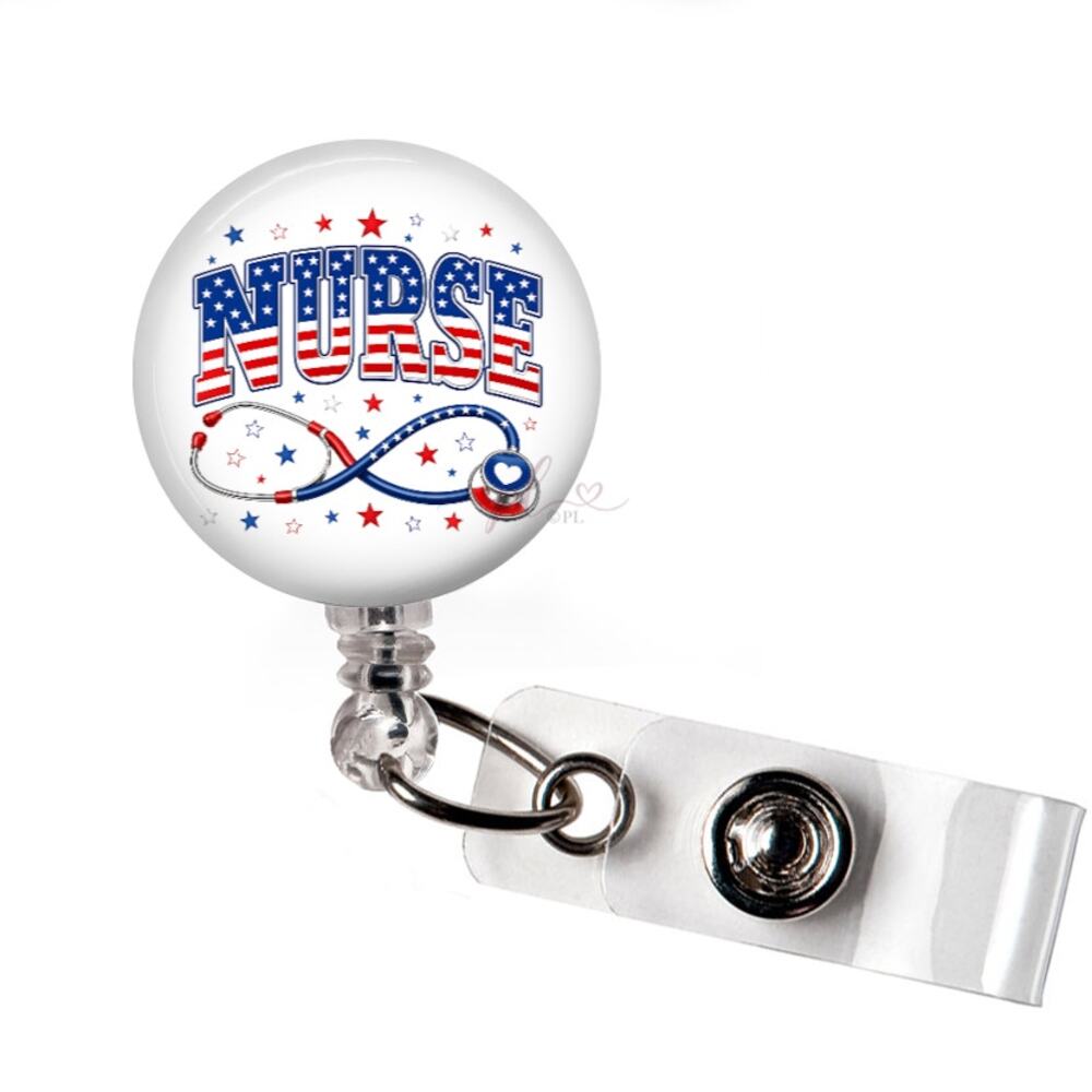 Patriotic Nurse Badge Reel USA Stethoscope Healthcare Retractable ID Holder Gift
